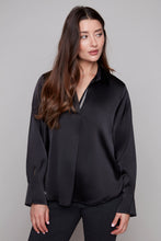 Load image into Gallery viewer, Carre Noi Lustrous Split V-Neck Blouse