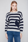 Striped Heart Knit Sweater
