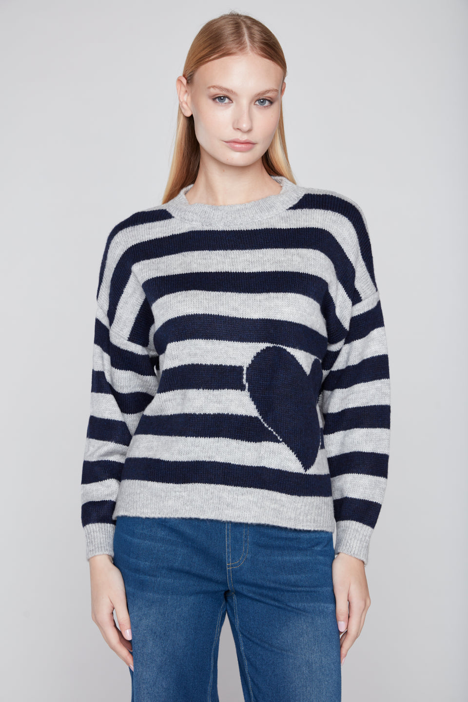 Striped Heart Knit Sweater