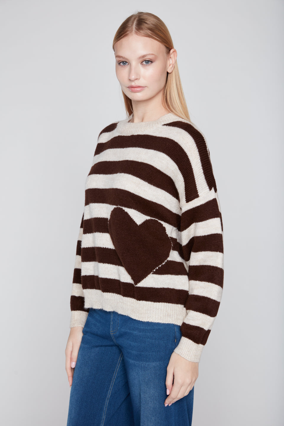 Striped Heart Knit Sweater