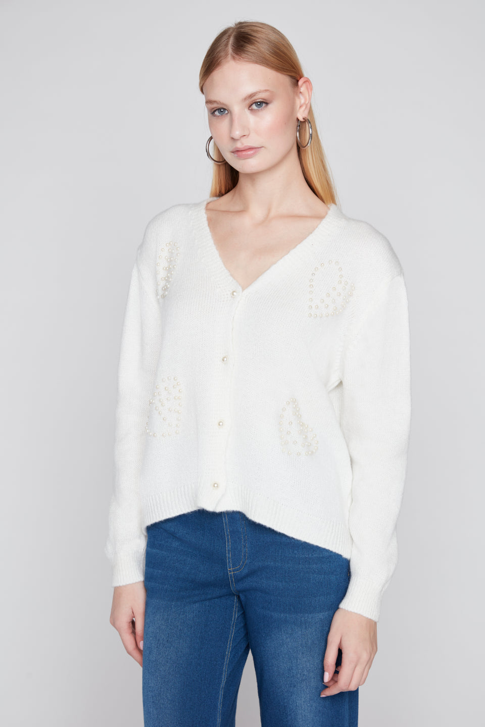 Pearl Heart Button Cardigan