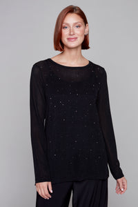 Compli K basic long sleeve top with nailhead detail