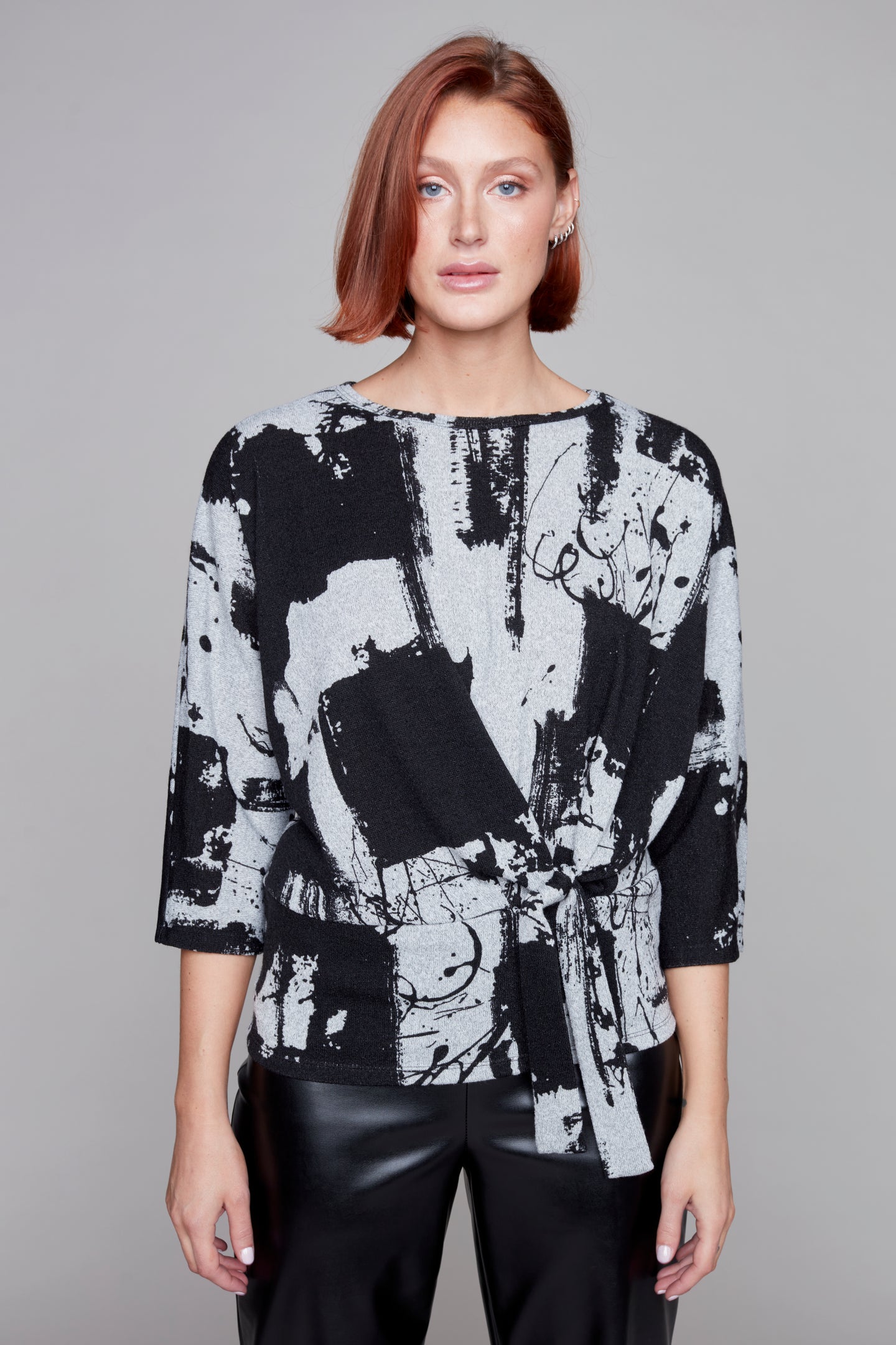 Compli K novelty tie front sweater knit top