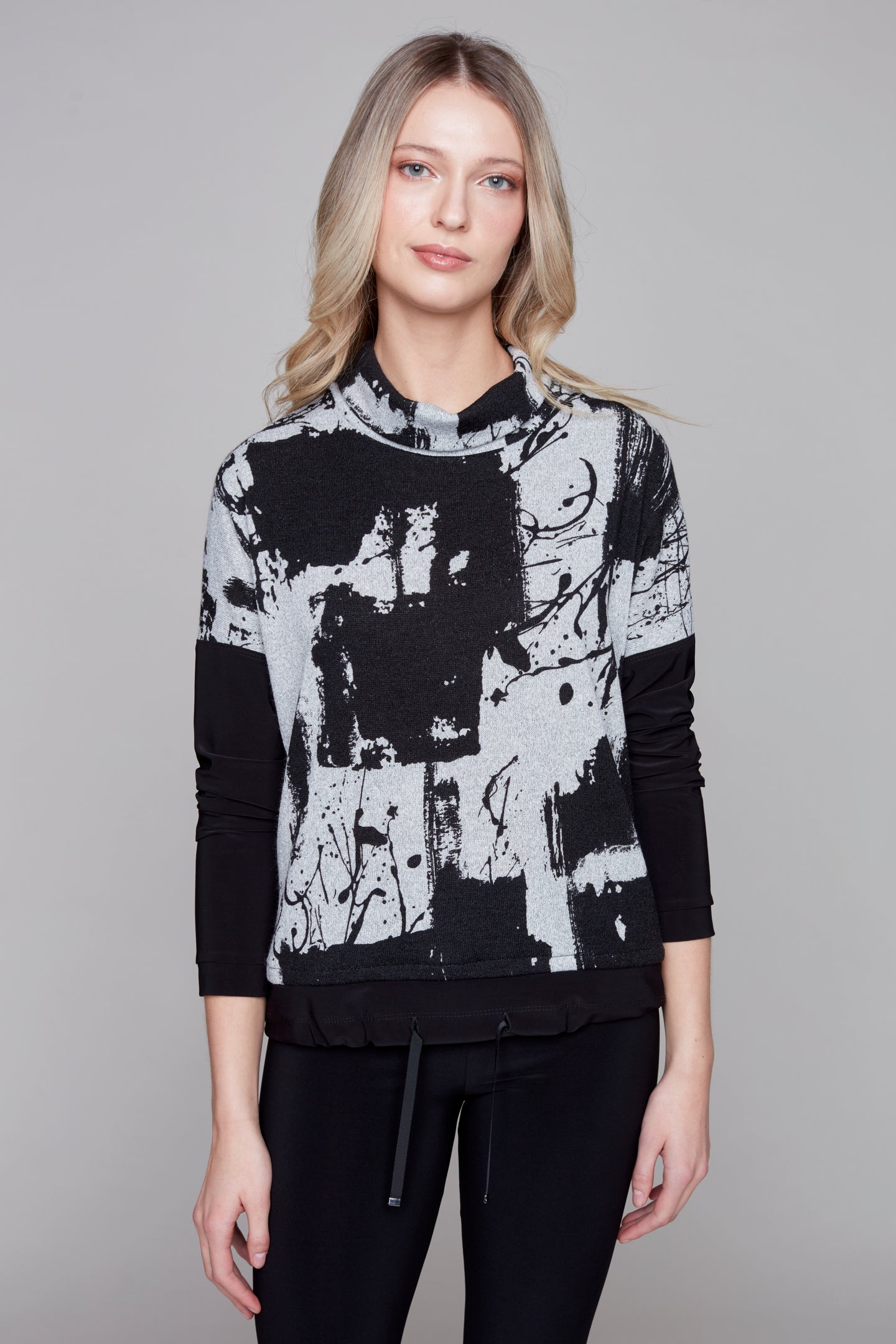 Compli K novelty popover sweater with solid ITY accent