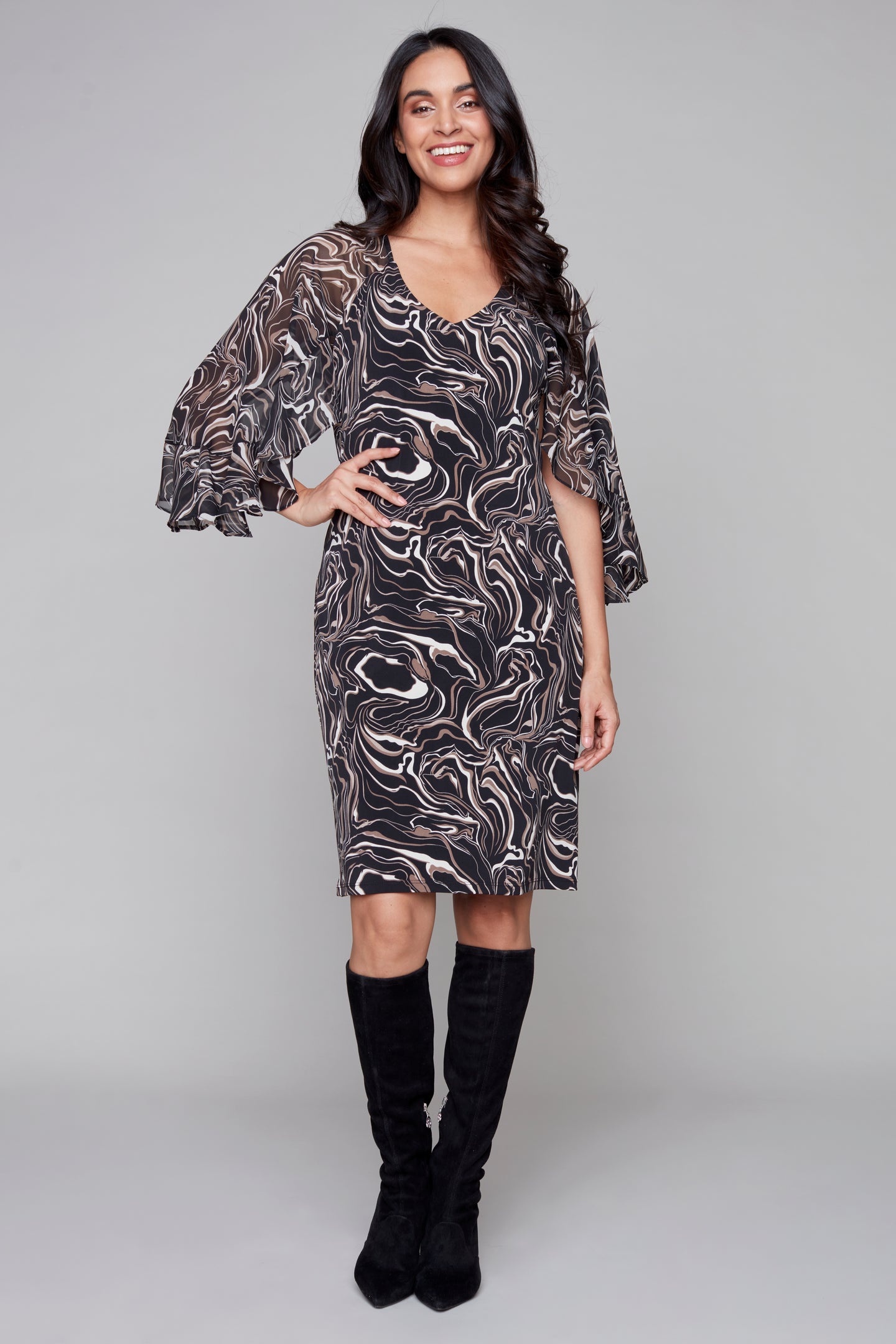 Robe en maille imprimée Compli K avec manches volantes en mousseline