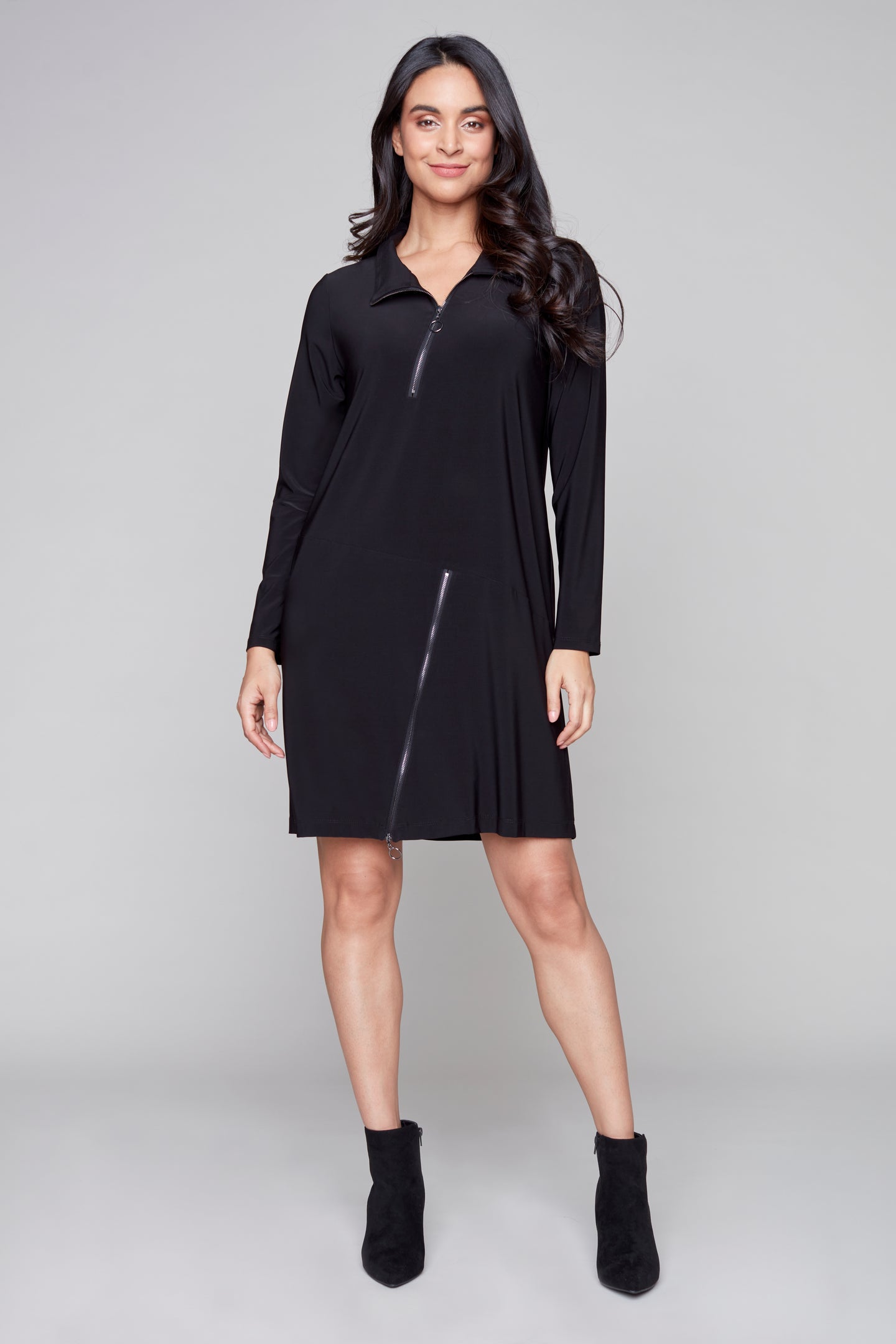 Compli K novelty tunic with asymmetrical zippers