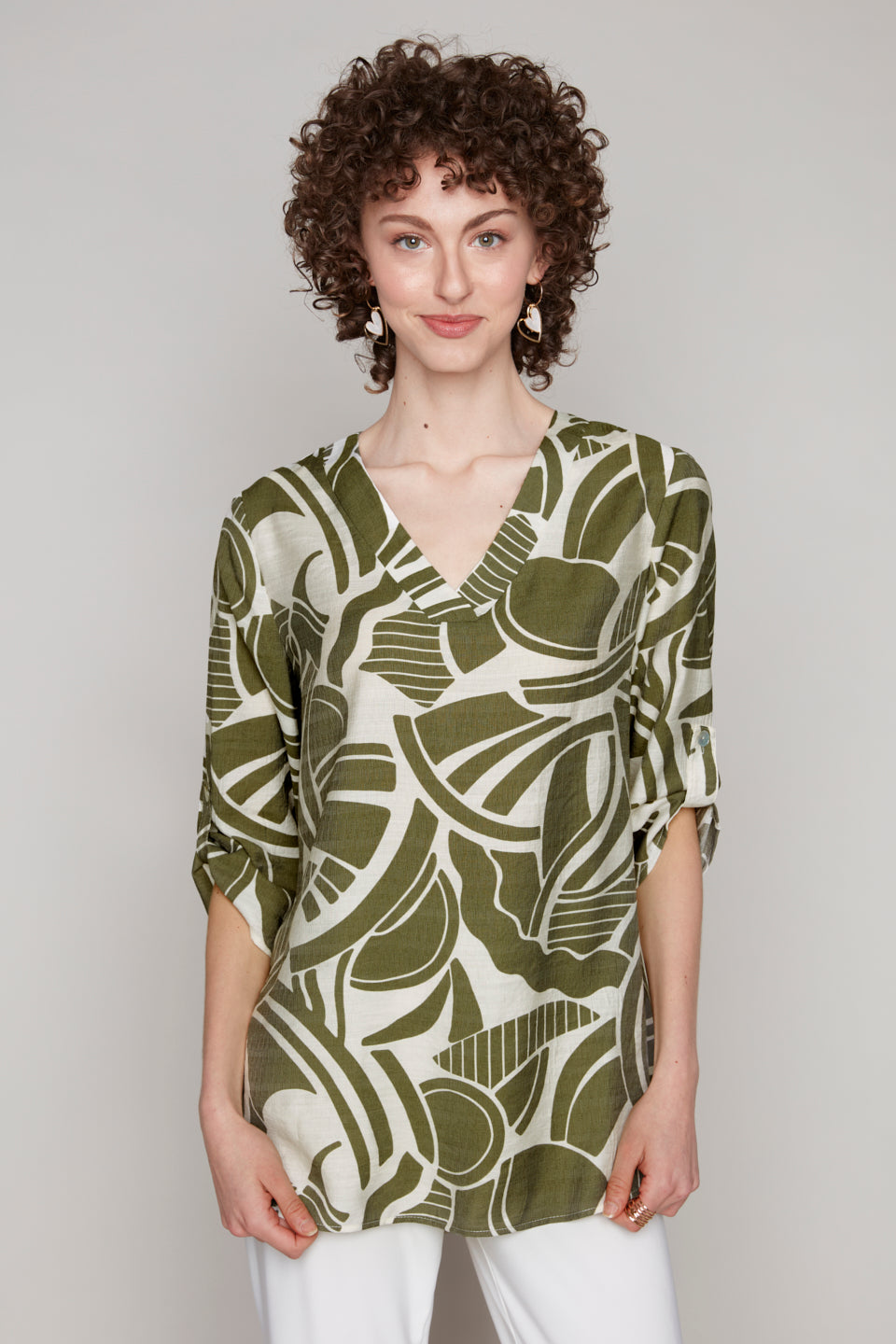 Compli K pop-over top with 3/4 tab sleeve