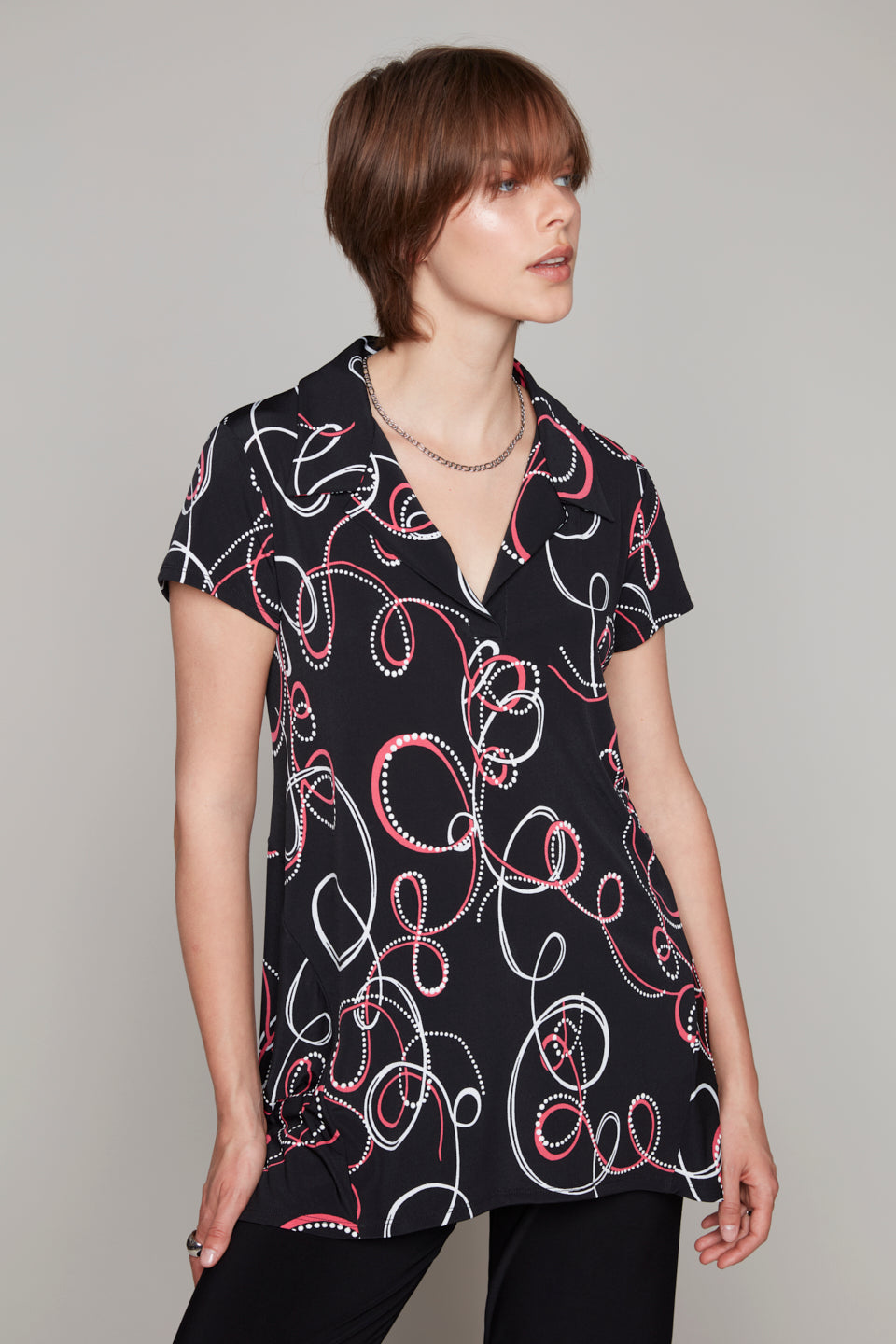 Compli K novelty short sleeve tunic with collar