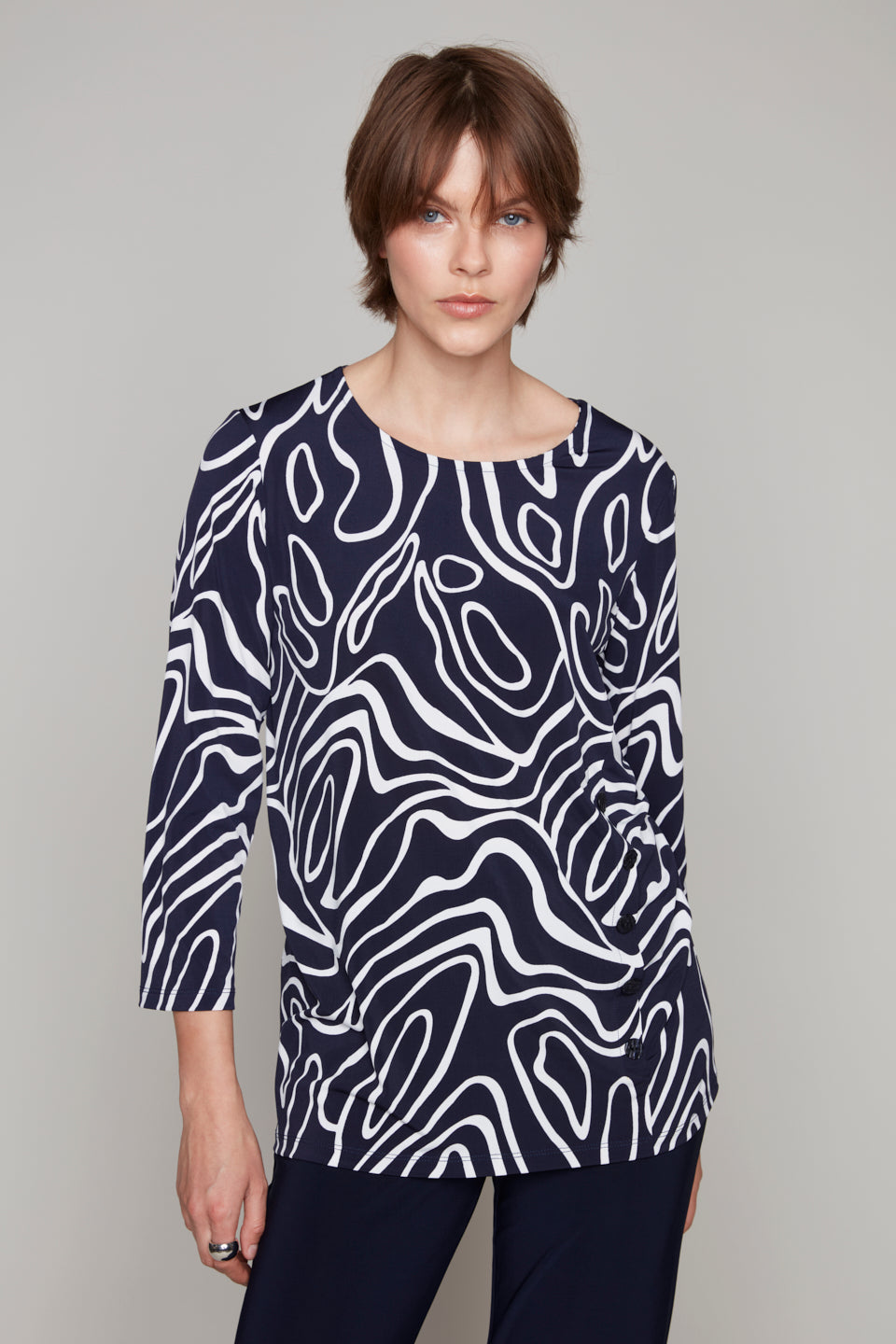 Compli K long sleeve dark navy top with front button