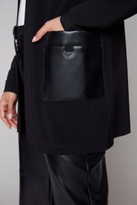 Compli K Open-Front Cardigan with Faux Leather Pockets
