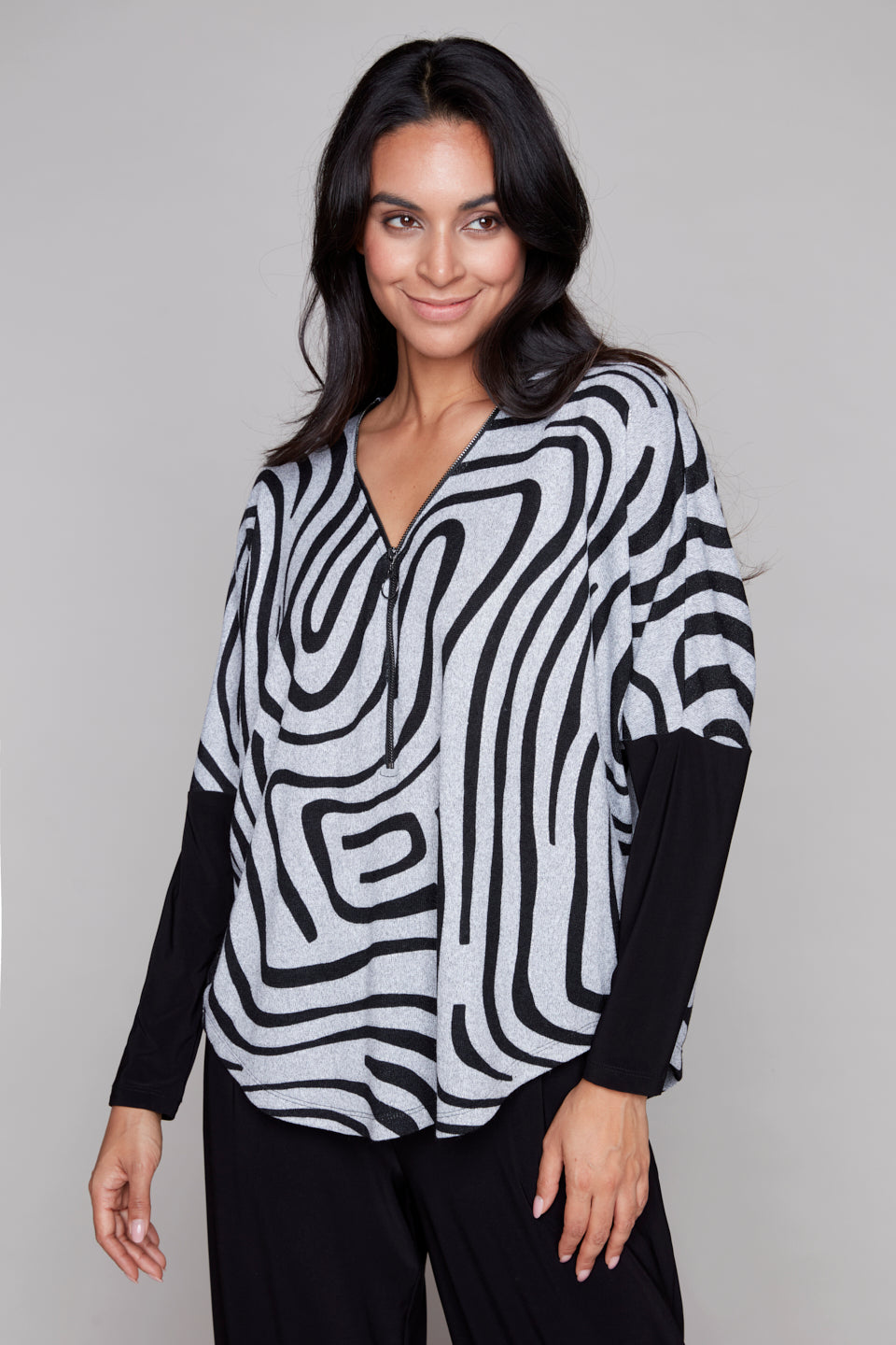 Compli K Abstract Zip-Neck Top