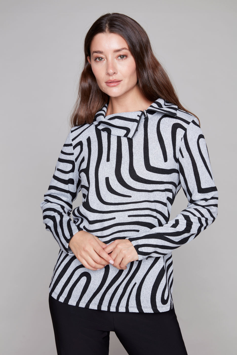Compli K Maze Print Zip Collar Top