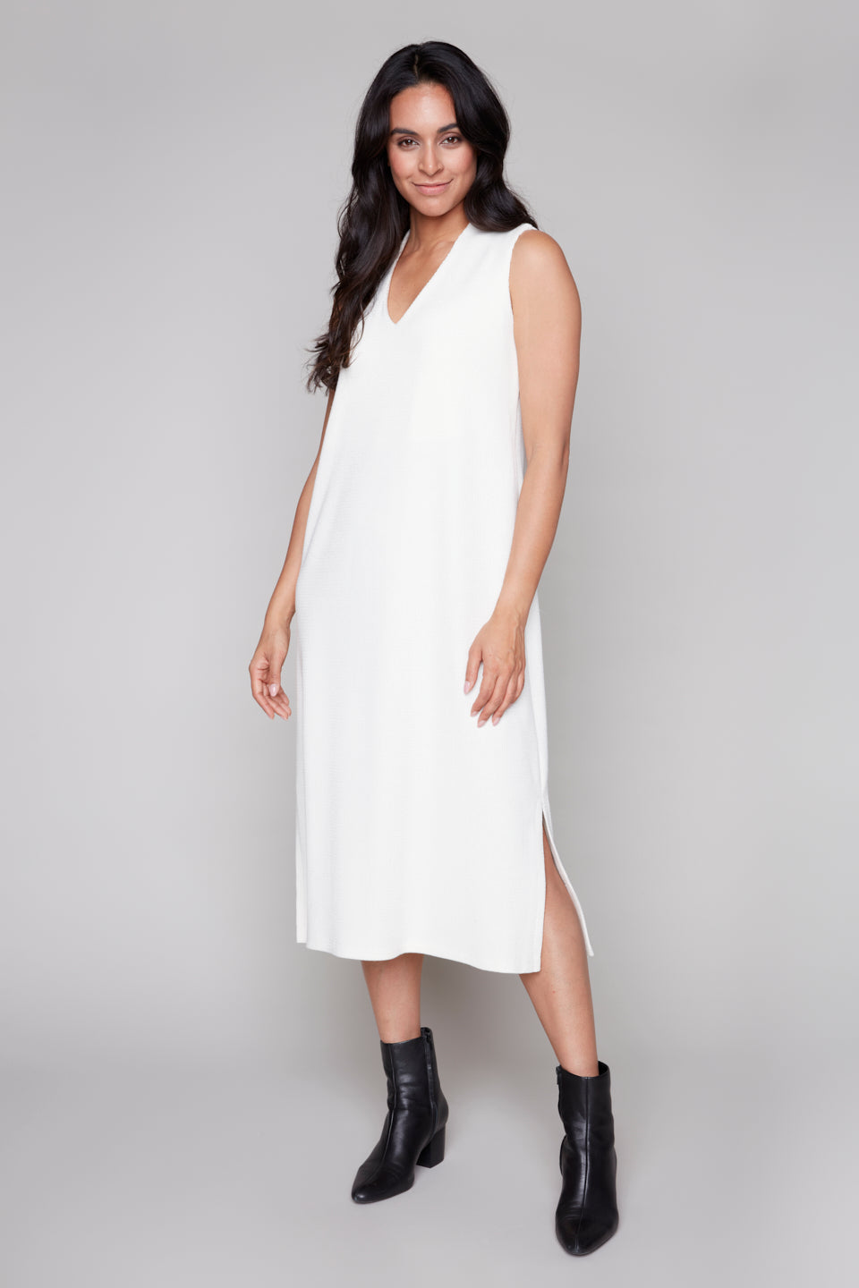 Compli K Ribbed V-Neck Midi Dress
