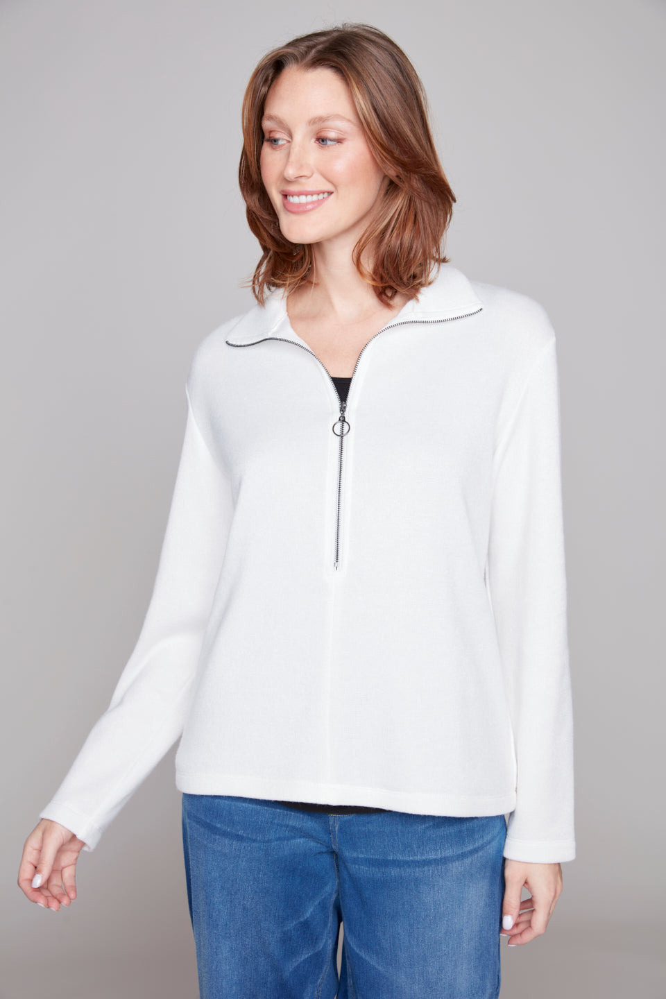 Compli K Zip Collar Luxe Knit Pullover