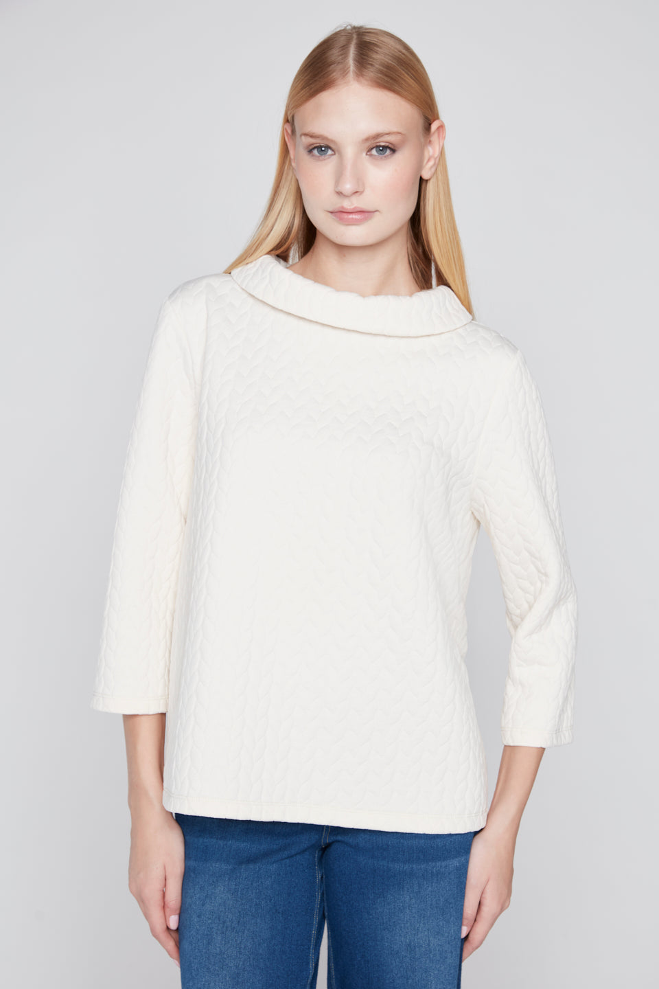 Compli K Textured Three Quarter Sleeve Popover Top