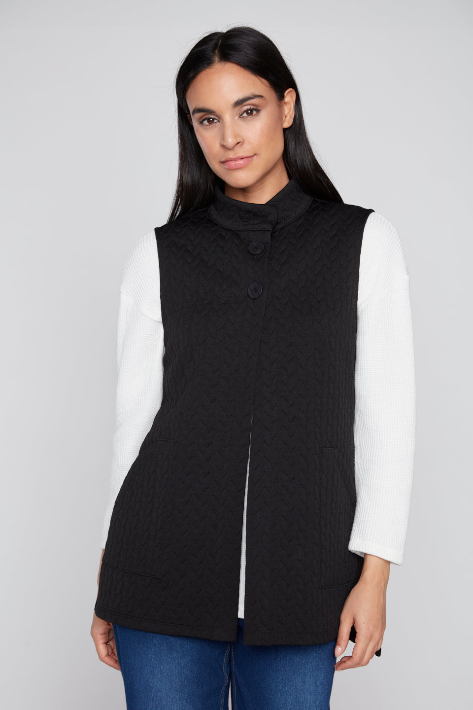 Compli K Textured Button Front Vest with Pockets