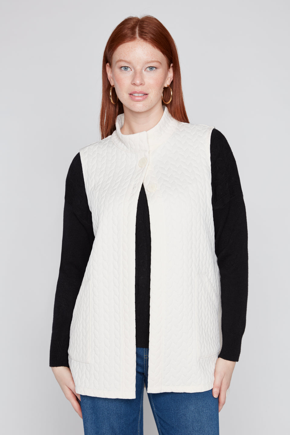 Compli K Textured Button Front Vest with Pockets