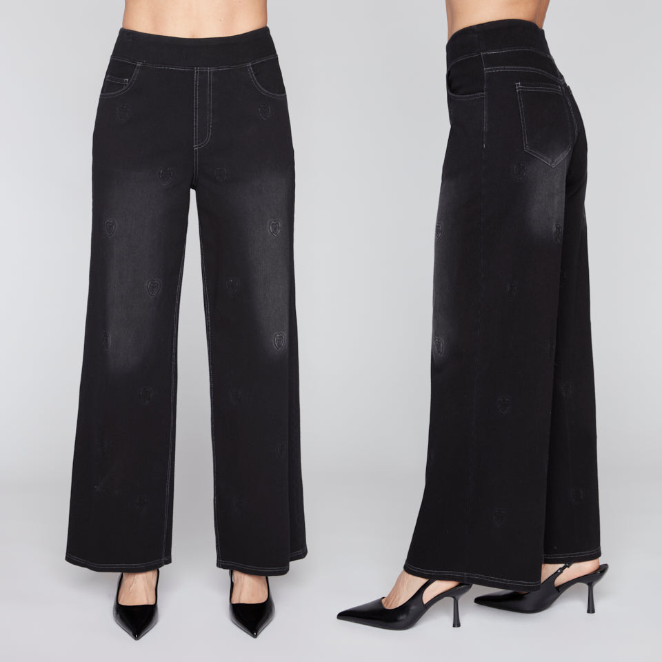 Compli K Dream Denim Wide Leg Pant with Embossed Hearts