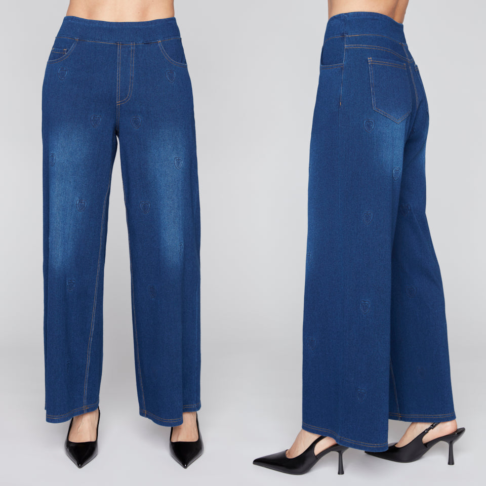 Compli K Dream Denim Wide Leg Pant with Embossed Hearts