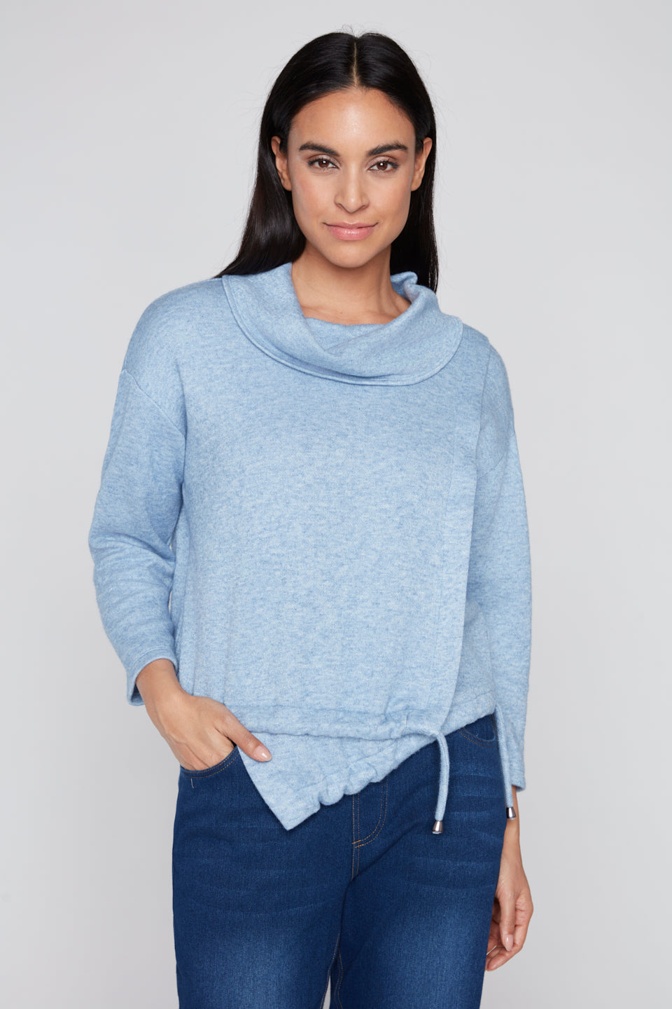 Compli K Cowl Neck Sweater with Drawstring Hem