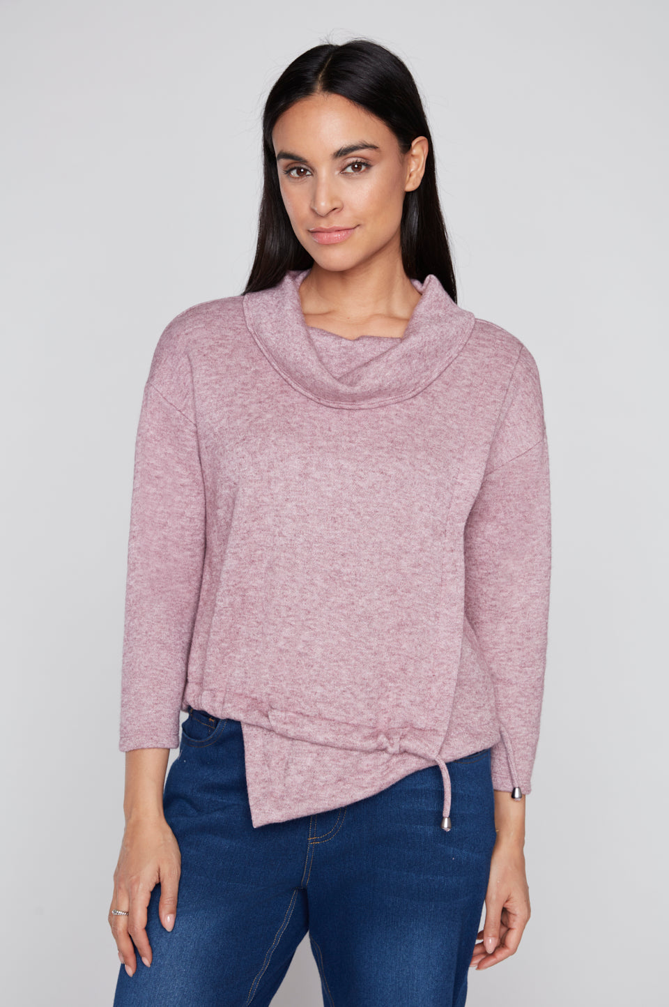 Compli K Cowl Neck Sweater with Drawstring Hem