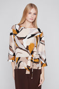 Abstract Print Tie Front Top