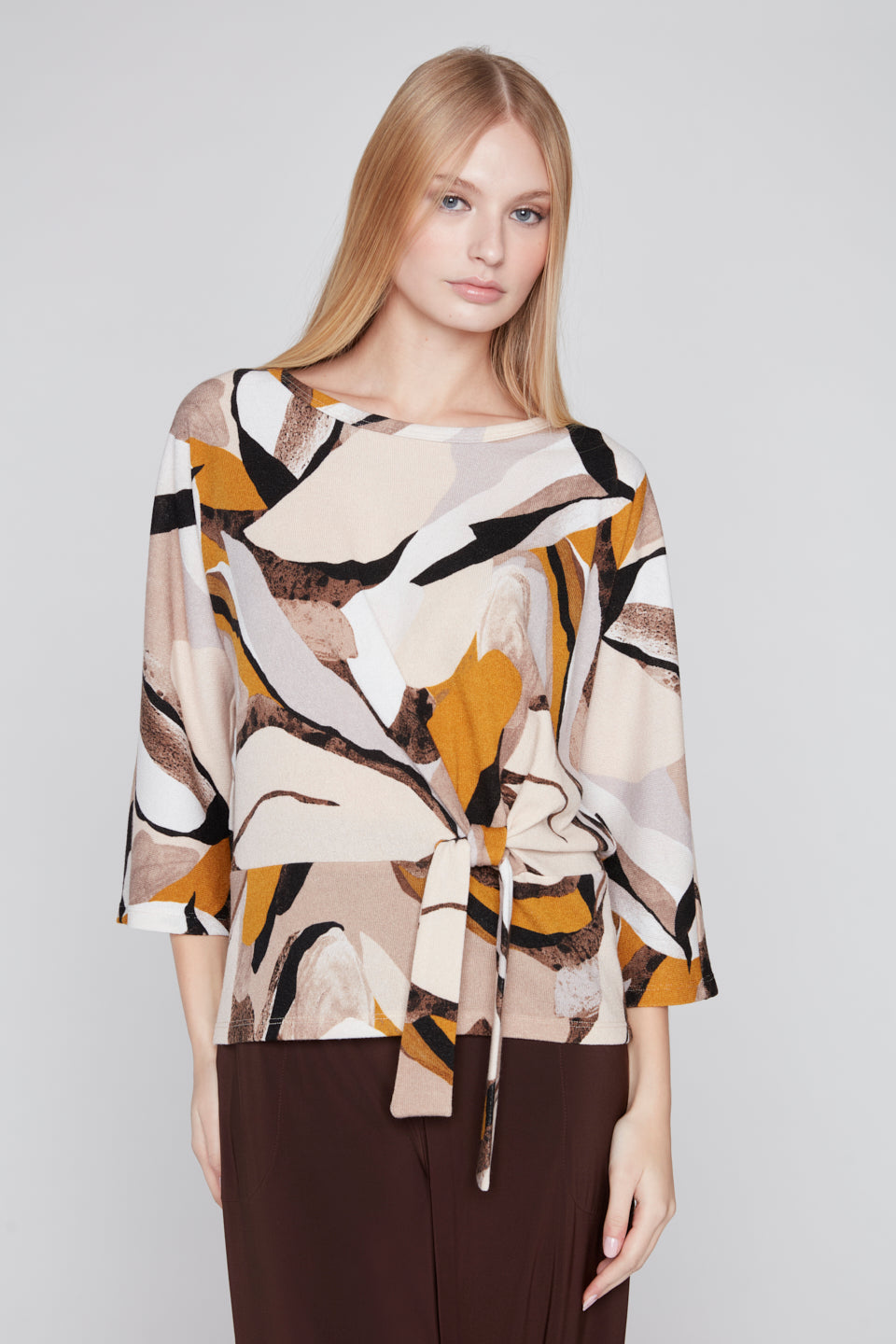 Abstract Print Tie Front Top