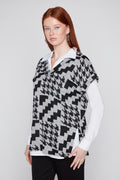 Relaxed Houndstooth V Neck Vest