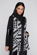 Houndstooth Hooded Zip Front Jacket