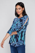 Abstract Print Top with Sleeve Zippers