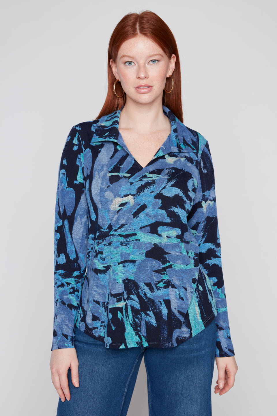 Abstract Print Collared Top