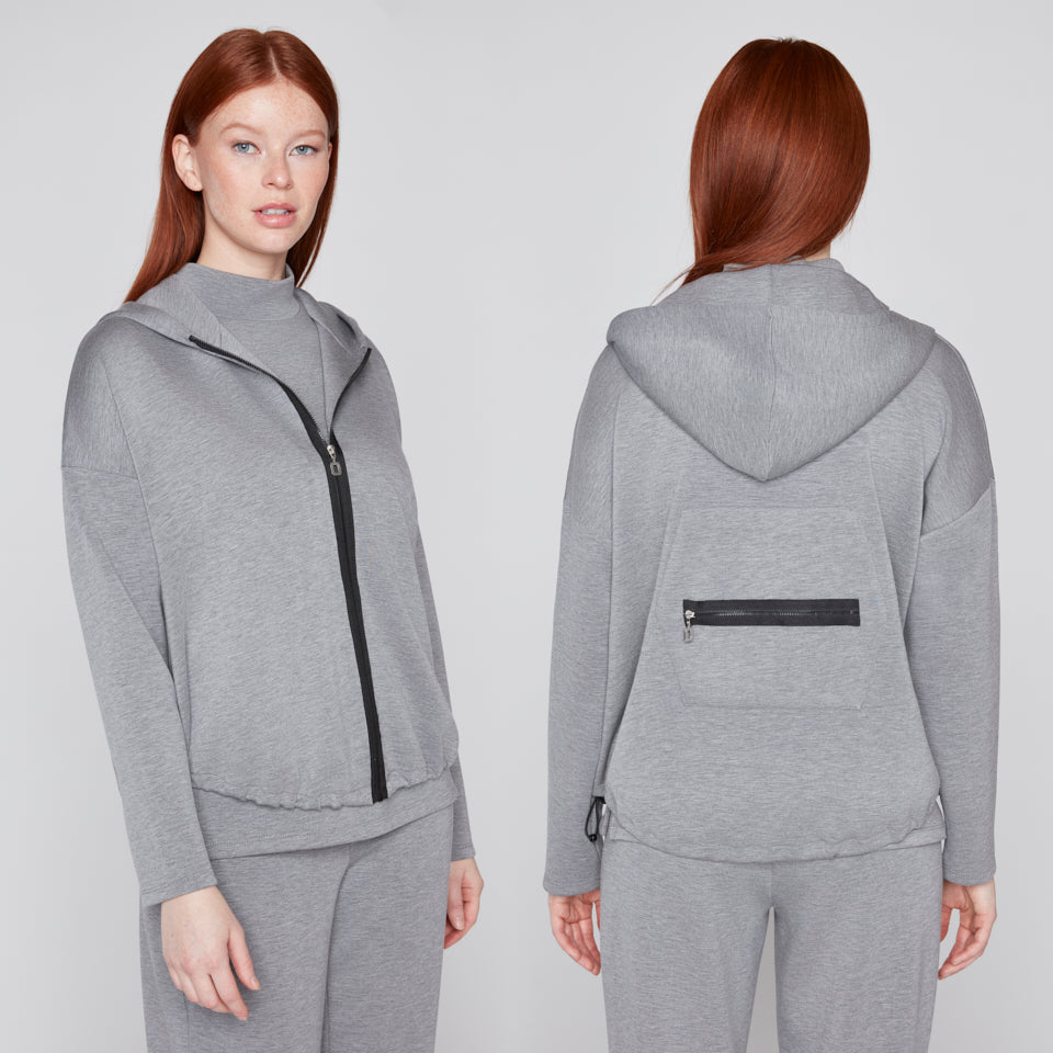 Zip Front Hoodie with Back Zipper Detail