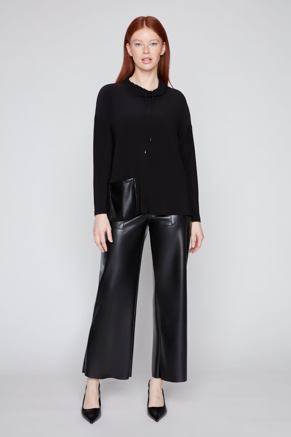 Drawstring Neck Pocket Top