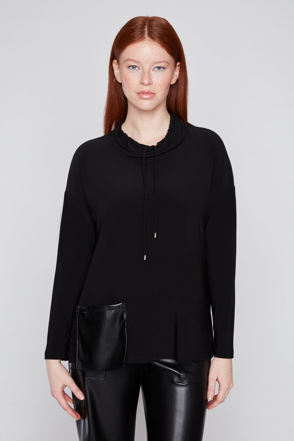 Drawstring Neck Pocket Top