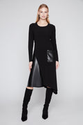 Asymmetric Vegan Leather Detail Dress