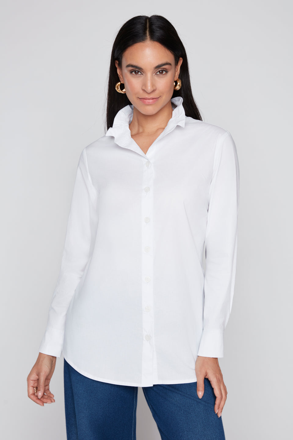 Wire Collar Button Front Blouse