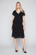 Layered Chiffon Dress with Detachable Brooch
