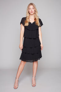 Compli K Noir Midnight Cascade Chiffon Dress