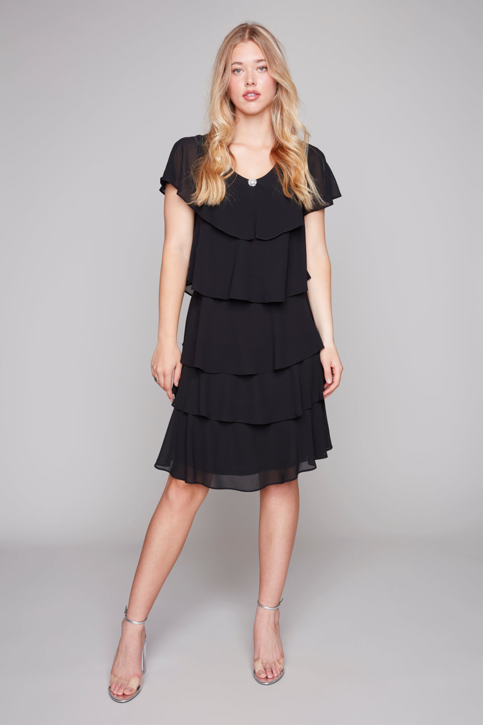 Compli K Noir Midnight Cascade Chiffon Dress