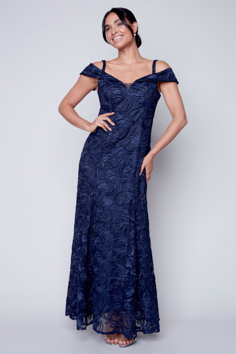 Robe du soir épaules dénudées soutache Compli K Noir