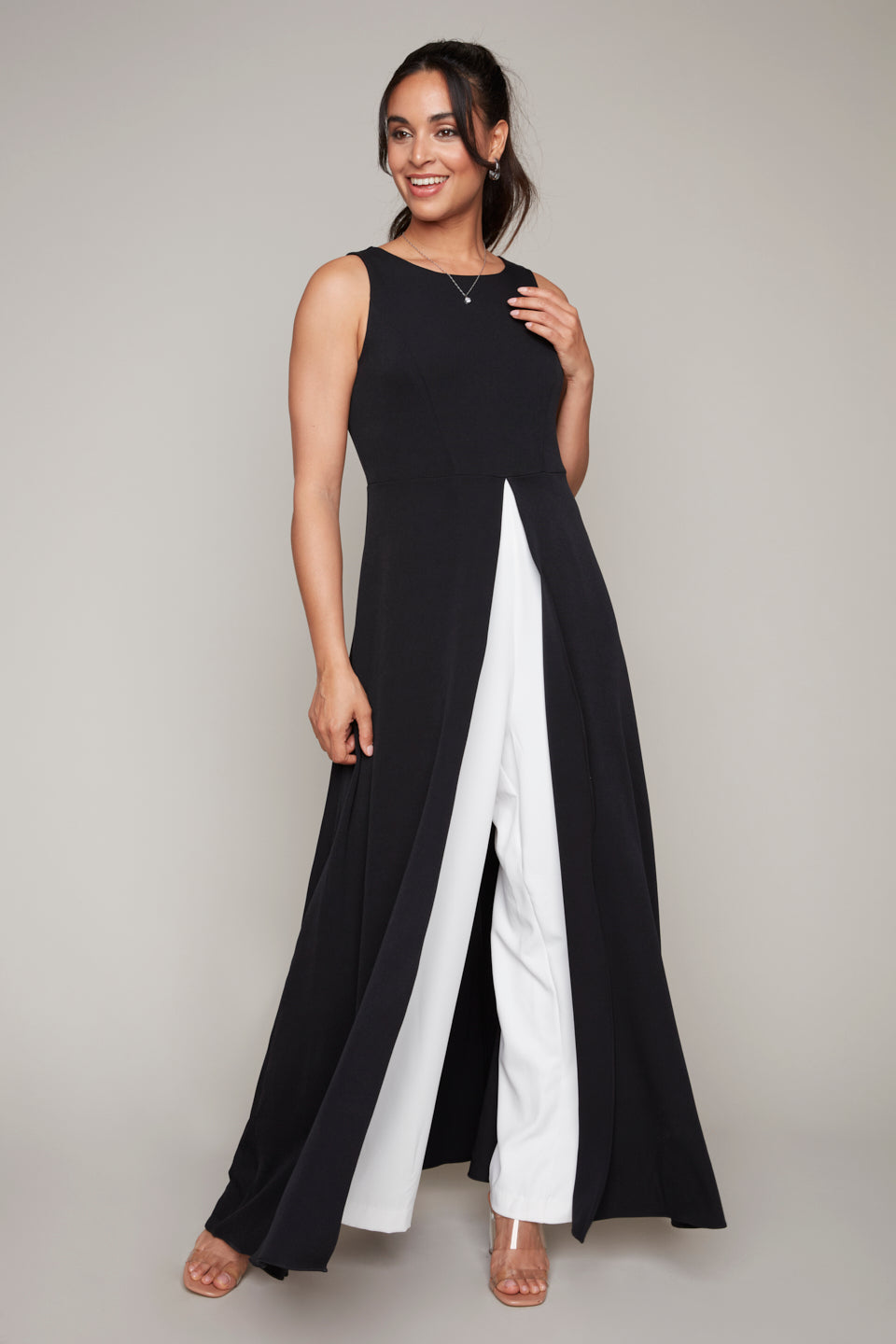 Compli K Noir sleeveless jumpsuit with overlay skirt