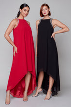 Charger l&#39;image dans la galerie, Robe taille haute sans manches Compli K Noir ornée de bijoux
