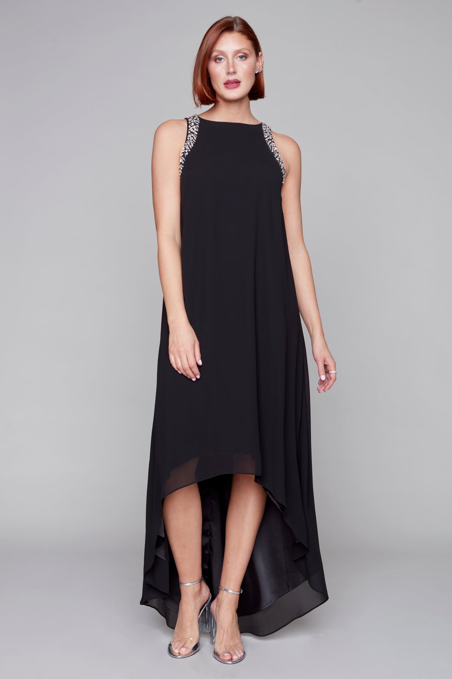 Robe taille haute sans manches Compli K Noir ornée de bijoux