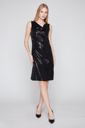Sleeveless Sequin Dress with Draped Neckline