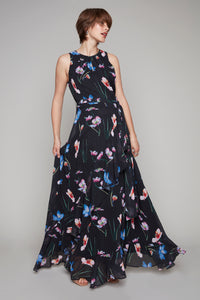 Compli K Noir sleeveless floral dress with ruffle details