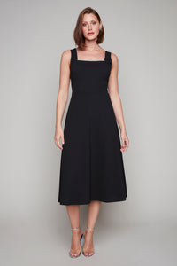 Compli K Noir sleeveless dress with rhinestone trim & flower brooch