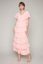 Charger l&#39;image dans la galerie, Compli K Noir short sleeve multi-layered long dress with brooch
