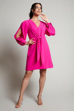 Charger l&#39;image dans la galerie, Compli K Noir split sleeve v-neck dress with novelty tie-front detail
