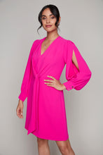 Charger l&#39;image dans la galerie, Compli K Noir split sleeve v-neck dress with novelty tie-front detail
