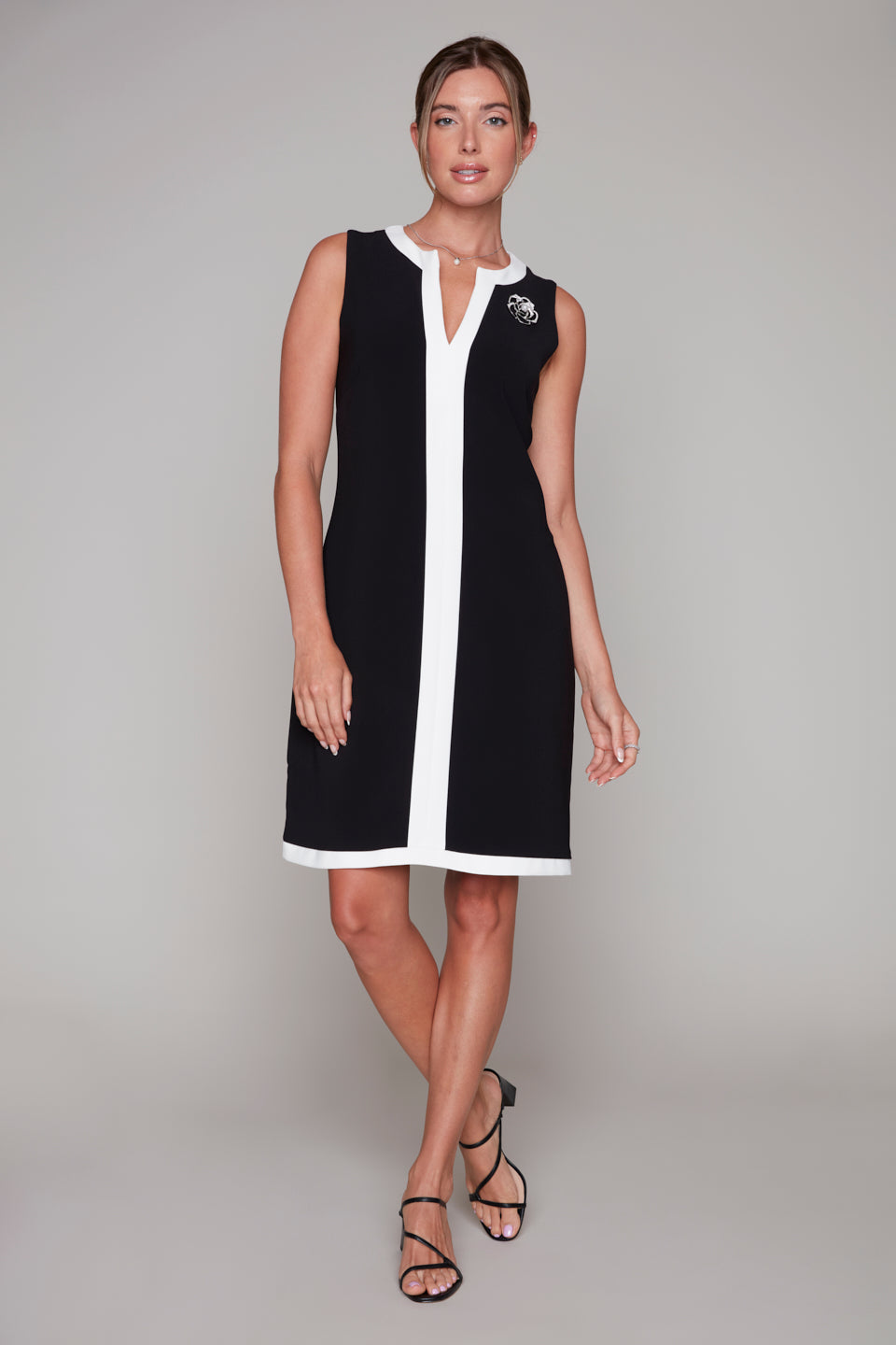 Compli K Noir Color Block Dress with Brooch
